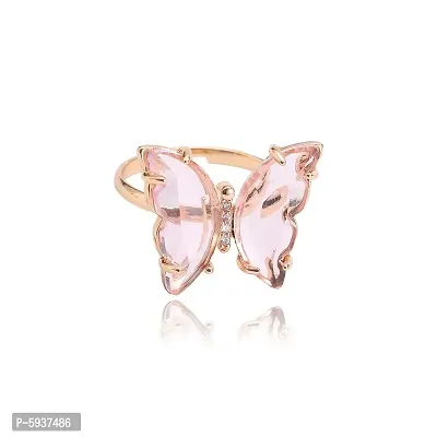 Gold Plated Pink Crystal butterfly Ring Set  For women and Grils.-thumb3
