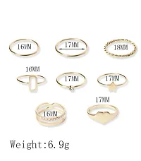 Gold Plated Eight Piece Diamond Star Heart Cross Chain Ring Set For Women and Grils.-thumb3