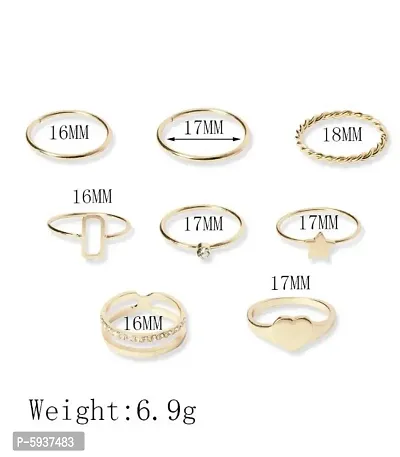 Gold Plated Eight Piece Diamond Star Heart Cross Chain Ring Set For Women and Grils.-thumb4