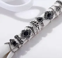 Silver Plated Fifteen Piece Vintage Floral Designs Plushy Ring Set For Women and Grils.-thumb1
