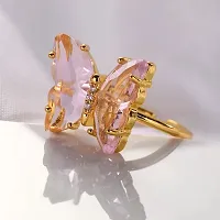 Gold Plated Pink Crystal butterfly Ring Set  For women and Grils.-thumb3