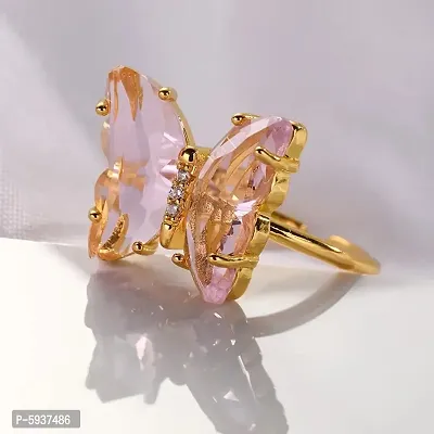 Gold Plated Pink Crystal butterfly Ring Set  For women and Grils.-thumb4