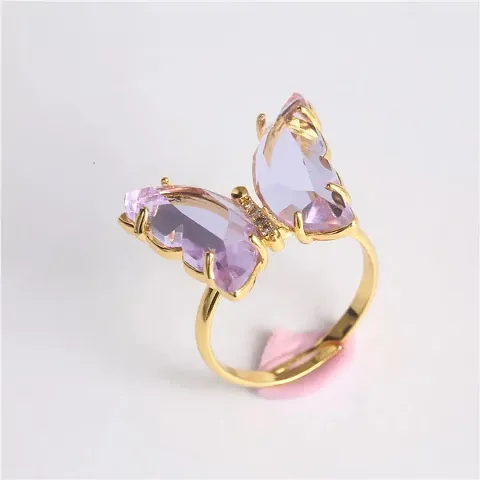 Charming Alloy Crystal Butterfly Rings