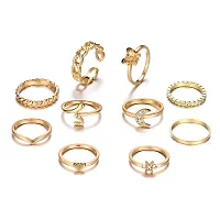 Gold Plated 10 Piece Moon Star Heart Butterfly Chain Ring Set For Women And Girls.-thumb2