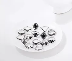 Silver Plated Fifteen Piece Vintage Floral Designs Plushy Ring Set For Women and Grils.-thumb3