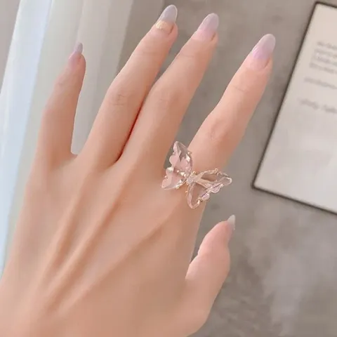 Charming Alloy Crystal Butterfly Rings