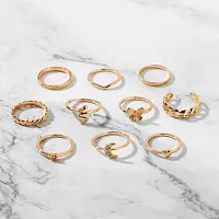 Gold Plated 10 Piece Moon Star Heart Butterfly Chain Ring Set For Women And Girls.-thumb3
