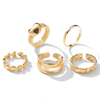 Gold Plated 6 Piece Ring Simple Heart Plain Set For Women And Girls.-thumb2
