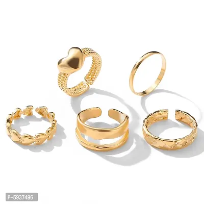 Gold Plated 6 Piece Ring Simple Heart Plain Set For Women And Girls.-thumb3
