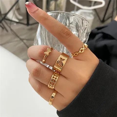 Gold Plated 6 Piece Rings Set For Girls.