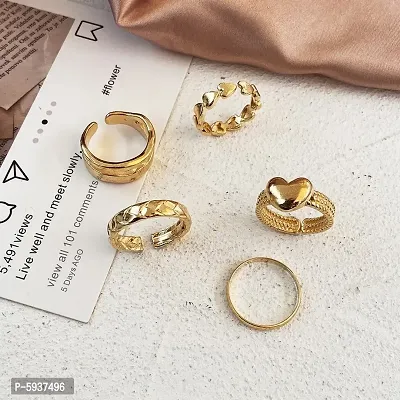 Gold Plated 6 Piece Ring Simple Heart Plain Set For Women And Girls.-thumb4