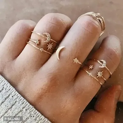 Gold Plated Four Piece Moon Star Ring Set For Women and Grils.