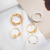 Gold Plated 5 Piece Butterfly Flower Pearl Chain Ring Set For Women And Girls.-thumb1