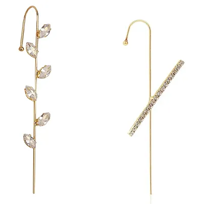 Attractive Gold Plated Studded Leaf Earcuffs For Women (Pack Of 2)