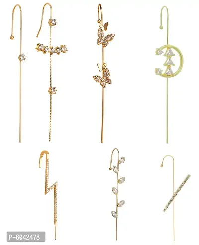 Attractive Gold Plated Studed Leaf and Butterfy Earcuff For Women ( Pack Of 7 )