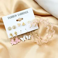 Vembley Combo 6 Pair Gorgeous Gold Plated White Pink Crystal Butterfly Pearl Stone Studs and Studded Big Hoop Earring for Women and Girls-thumb1