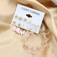 Vembley Combo 6 Pair Gorgeous Gold Plated White Pink Crystal Butterfly Pearl Stone Studs and Studded Big Hoop Earring for Women and Girls-thumb4
