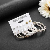 Vembley Combo 6 Pairs Fashion Gold Plated Crystal Pearl Studs and Big Hoop Earrings Set for Women and Girls-thumb3