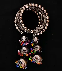 Gorgeous Silver Bangle Bracelet With Hanging  Beads Jhumka For Women And Girls-thumb2