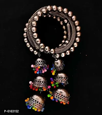 Gorgeous Silver Bangle Bracelet With Hanging  Beads Jhumka For Women And Girls-thumb3