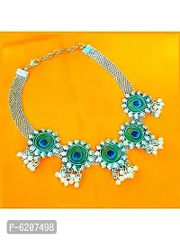 Oxidised Silver Antique Peacock Choker Necklace With Earring Jewellery Set For Women-thumb1