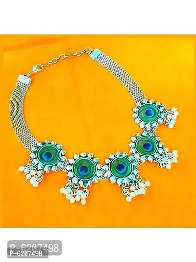 Oxidised Silver Antique Peacock Choker Necklace With Earring Jewellery Set For Women-thumb2