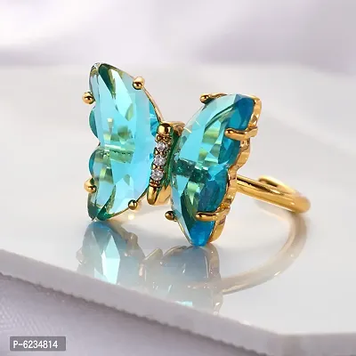 Elegant Gold Plated Blue Crystal Butterfly Ring For Women