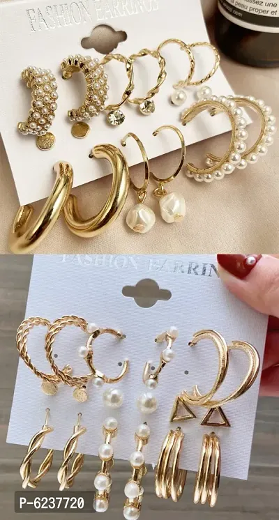 Stunning Gold Plated Pearl Earrings For Women And Girls  - 18 Pairs