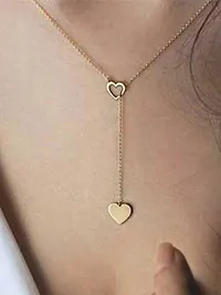 Stunning Gold Plated Y-Shaped Drop And Thunder Storms Heart Pendant Necklace For Women And Girls-2 Pieces-thumb3