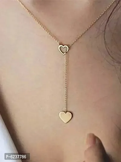 Stunning Gold Plated Y-Shaped Drop And Thunder Storms Heart Pendant Necklace For Women And Girls-2 Pieces-thumb4