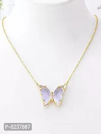 Lovely Gold Plated Purple Crystal Butterfly Pendant Necklace For Women And Girls-2 Pieces-thumb2