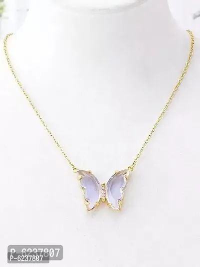 Lovely Gold Plated Purple Crystal Butterfly Pendant Necklace For Women And Girls-2 Pieces-thumb3