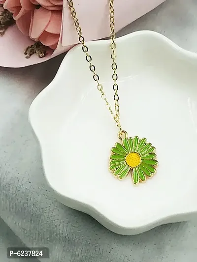 Stunning Gold Plated Green Flower Pendant Necklace for Women and Girls-thumb0