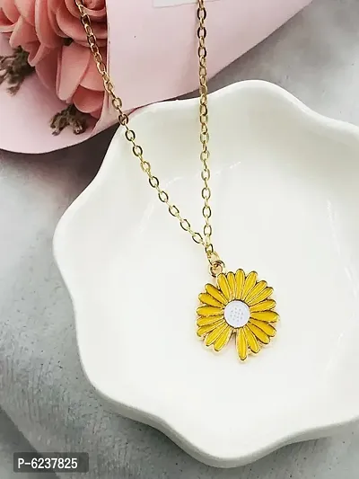 Stunning Gold Plated Yellow Flower Pendant Necklace for Women and Girls-thumb0