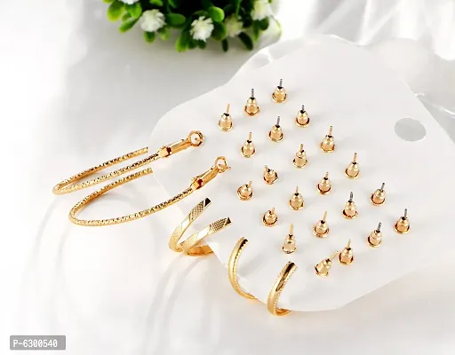 Stunning Combo of 12 pair Pearl Stone Stud and Hoop Earrings for Women and Girls