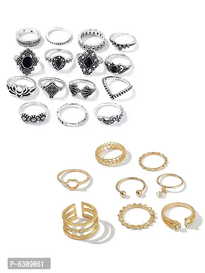 Traditional Gold And Silver Plated White Crystal Drop Heart Multi Designs Ring Set For Women And Girls- 23 Pieces