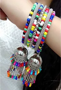 Combo of 2 Classic Silver Bangle Bracelet with Hanging Beads Jhumki for Women and Girls-thumb2