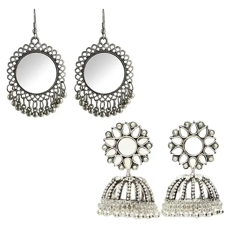 Combo of 2 Traditional Silver Oxidized Beads Jhumki Earrings