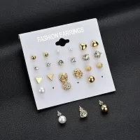 Vembley Combo Of 12 Pair Golden Studded Pearl Stud Earrings For Women and Girls-thumb1