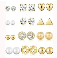 Vembley Combo Of 12 Pair Golden Studded Pearl Stud Earrings For Women and Girls-thumb4