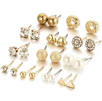 Vembley Combo Of 12 Pair Golden Studded Pearl Stud Earrings For Women and Girls-thumb3