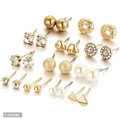 Vembley Combo Of 12 Pair Golden Studded Pearl Stud Earrings For Women and Girls-thumb4