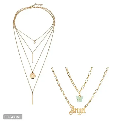 Vembley Combo of 2 Stunning Gold Plated Layered Pendant Necklace For Women and Girls