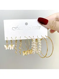 Combo of 11 Pair Lavish Gold Plated Pearl Hoop, Drop, Hoop and Studs Earrings For Women and Girls-thumb2