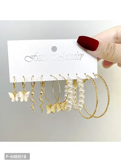 Combo of 11 Pair Lavish Gold Plated Pearl Hoop, Drop, Hoop and Studs Earrings For Women and Girls-thumb3