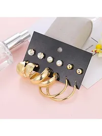 Combo of 12 Pair Stylish Gold Plated Pearl Crystal Studs and big Hoop Earrings For Women and Girls-thumb4