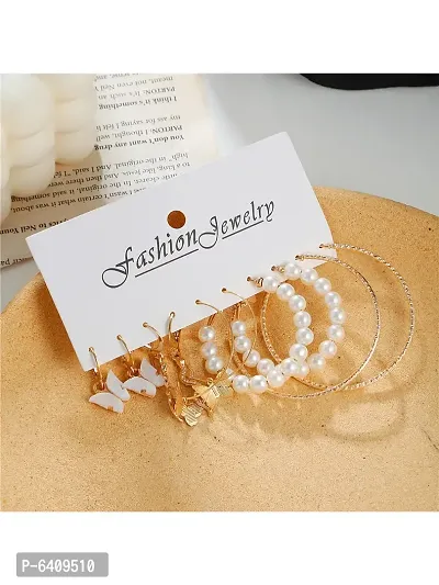 Combo of 11 Pair Lavish Gold Plated Pearl Hoop, Drop, Hoop and Studs Earrings For Women and Girls-thumb2