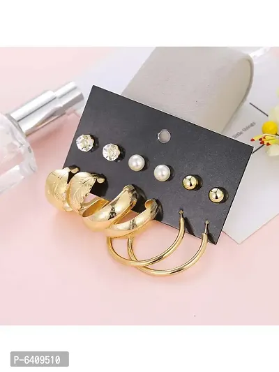 Combo of 11 Pair Lavish Gold Plated Pearl Hoop, Drop, Hoop and Studs Earrings For Women and Girls-thumb5
