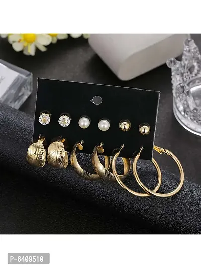 Combo of 11 Pair Lavish Gold Plated Pearl Hoop, Drop, Hoop and Studs Earrings For Women and Girls-thumb4