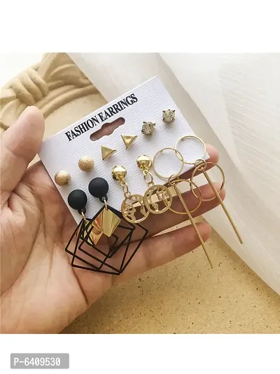 Combo of 12 Pair Elegant Gold Plated Studs and Hoop Earrings For Women and Girls-thumb4